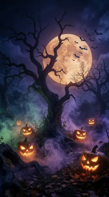 Pleine lune et citrouilles d'Halloween