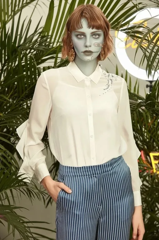 After: Fashion shoot with a subtle pale-skinned zombie look