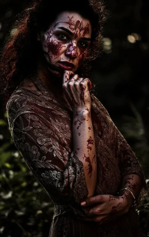 After: Garden portrait turned into a blood-streaked horror zombie