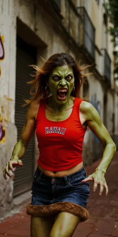 After: Street photo turned into a snarling comic-style zombie