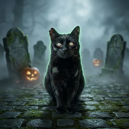 Spooky zombie cat made from a photo of a black cat