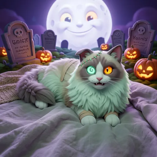 Cartoon zombie cat made from a photo of a ragdoll cat