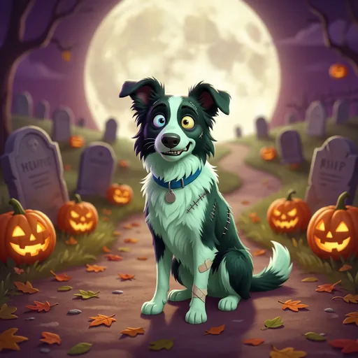 Cartoon zombie dog made from a photo of a border collie