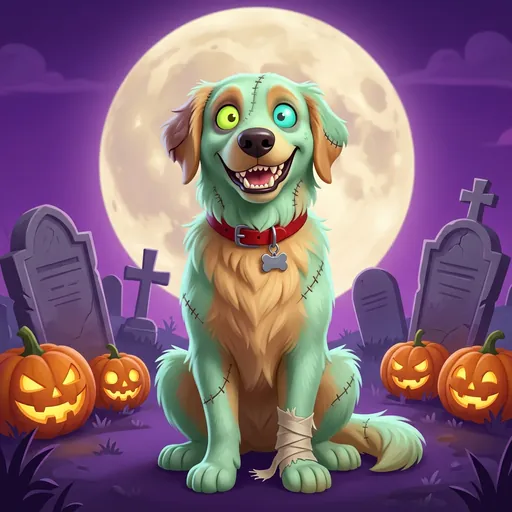 Cartoon zombie dog made from a photo of a golden retriever