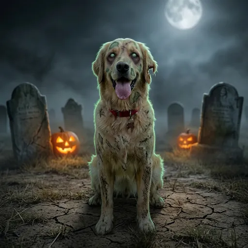 Spooky zombie dog made from a photo of a golden retriever